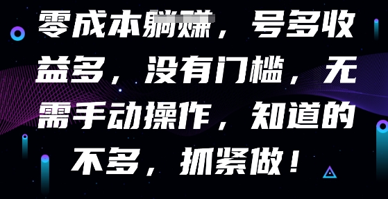 零成本全自动，号多收益多，没有门槛，无需手动-轻创终点站